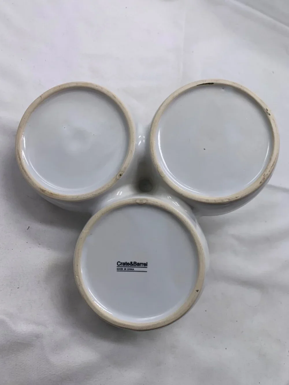 Crate & Barrel White Ceramic 3-Section Serving Dish With Handle